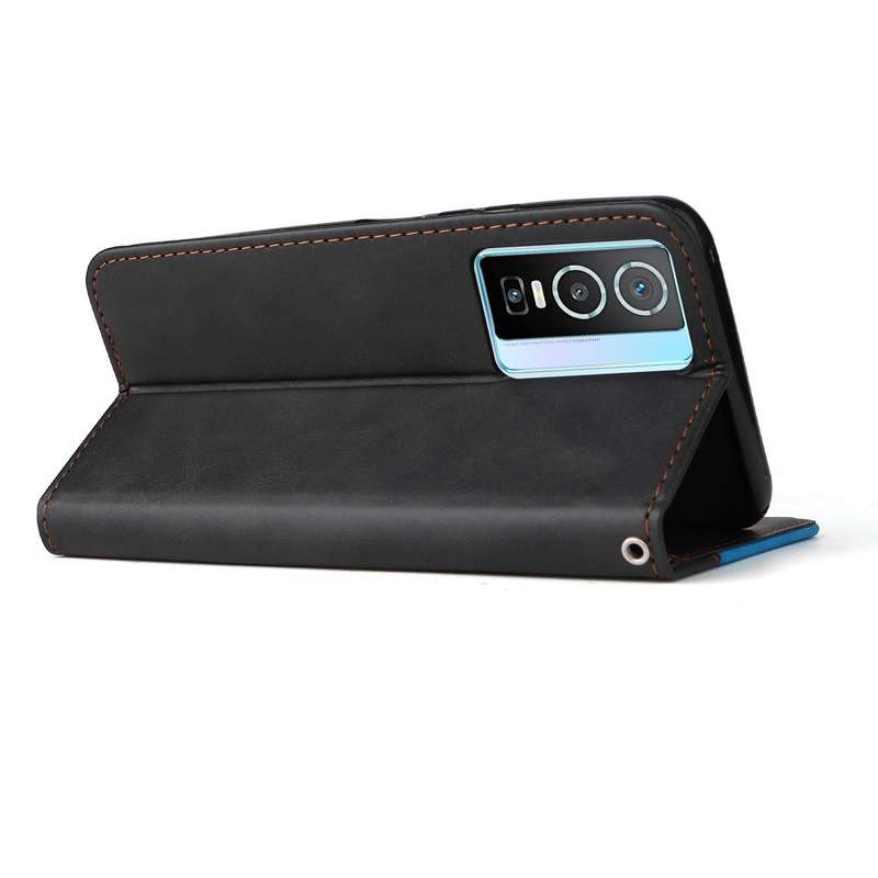 For vivo Y76 5G/Y76S Stitching-Color Horizontal Flip Leather Case(Blue)