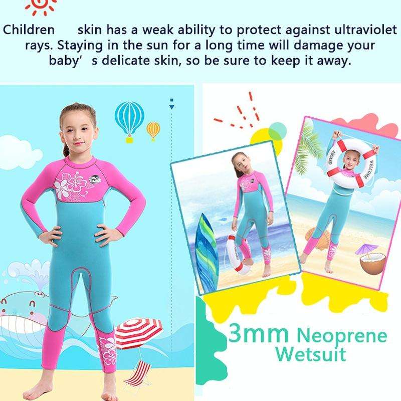SLINX 1903 Kids Full Body Long Sleeve Thermal Wetsuit, Size: XXL(Pink Blue)
