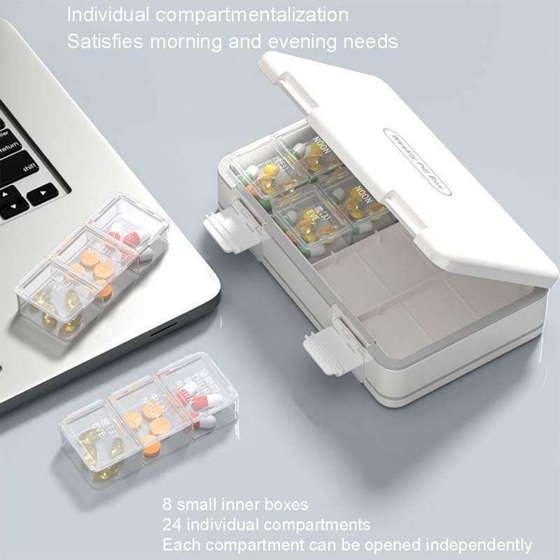 24 Grid Large Capacity Sealing Pills Case 3 Times A Day 7 Day Medicine Organizer Box(White)