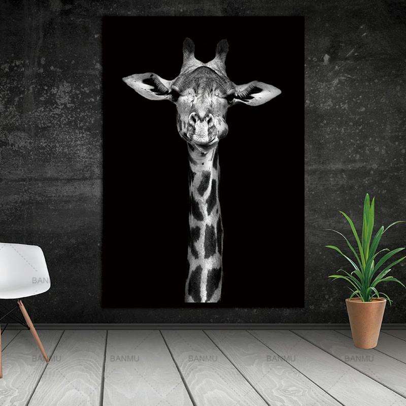 Simple Black and White Animal Decoration Painting Study Living Room Sofa Background Wall Painting...