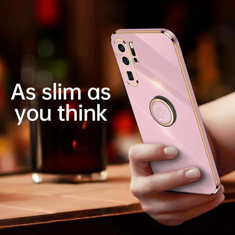 For Huawei P30 Pro XINLI Straight 6D Plating Gold Edge TPU Shockproof Case with Ring Holder(Cherr...