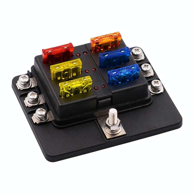 1 in 6 Out 6 Way Circuit Fuse Box Screw Terminal Section Fuse Holder Kits with LED Warning Indica...