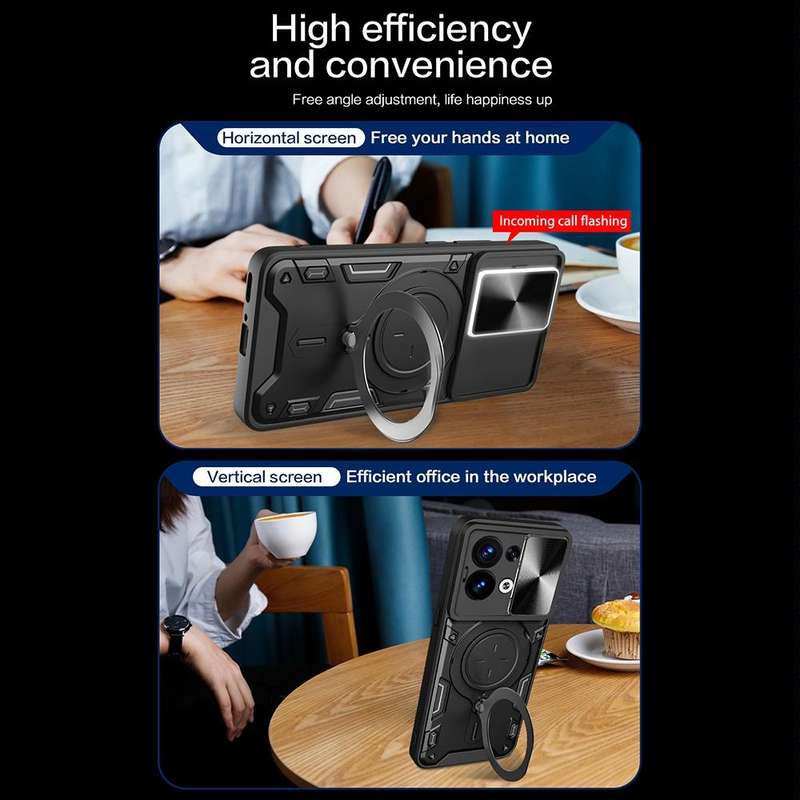 For OPPO Reno8 5G CD Texture Sliding Camshield Magnetic Holder Phone Case(Black)