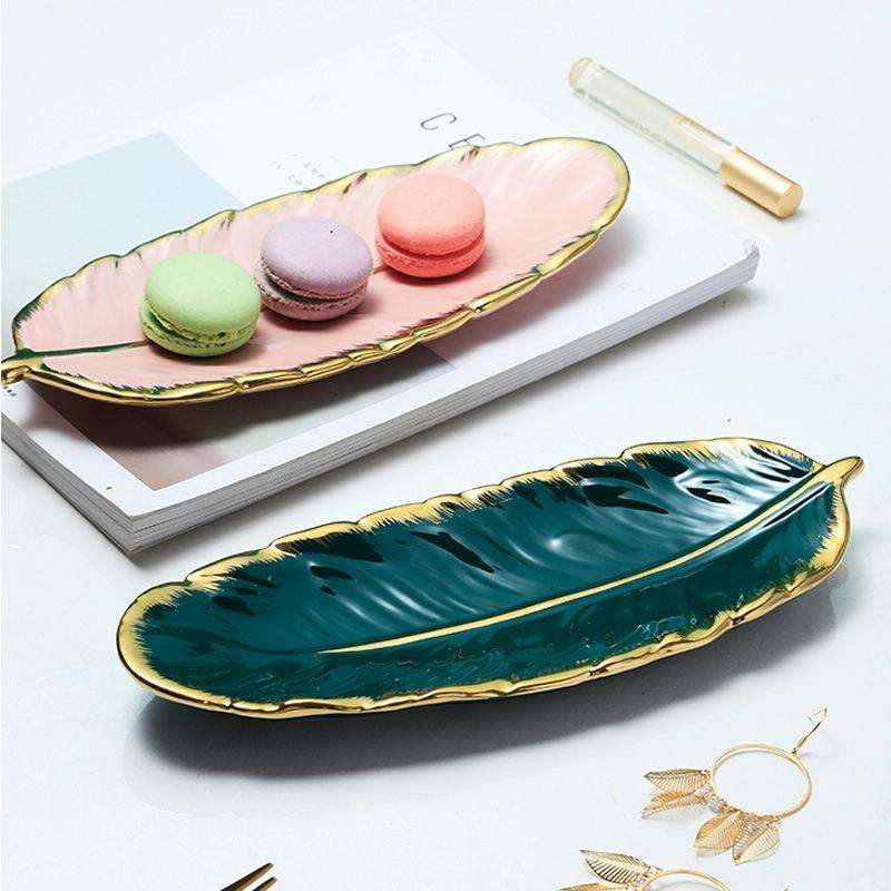 Phnom Penh Ceramic Dessert Plate Feather Plate Banana Leaf Fruit Dried Fruit Storage Tray, Size: ...
