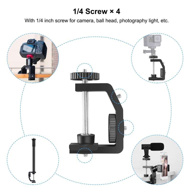 PULUZ C Clamp Mount Light Stand Extension Central Shaft Rod Monopod Holder Kits with Ball-Head, R...