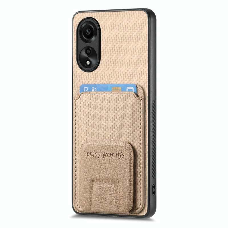 For OPPO Reno10 Pro+ Carbon Fiber Card Bag Fold Stand Phone Case(Khaki)