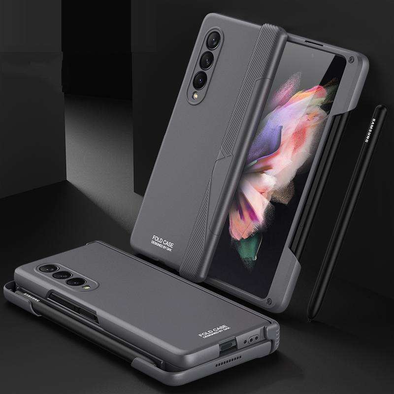 For Samsung Galaxy Z Fold3 5G GKK Magnetic Hinged Phone Flip Case with Side Pen Slot(Grey)