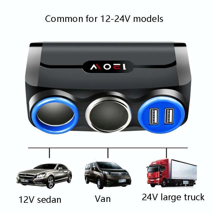 Car Cigarette Lighter Multi-Function Mobile Phone Charging USB Car Charge 12/24V Adapter Plug(Bla...