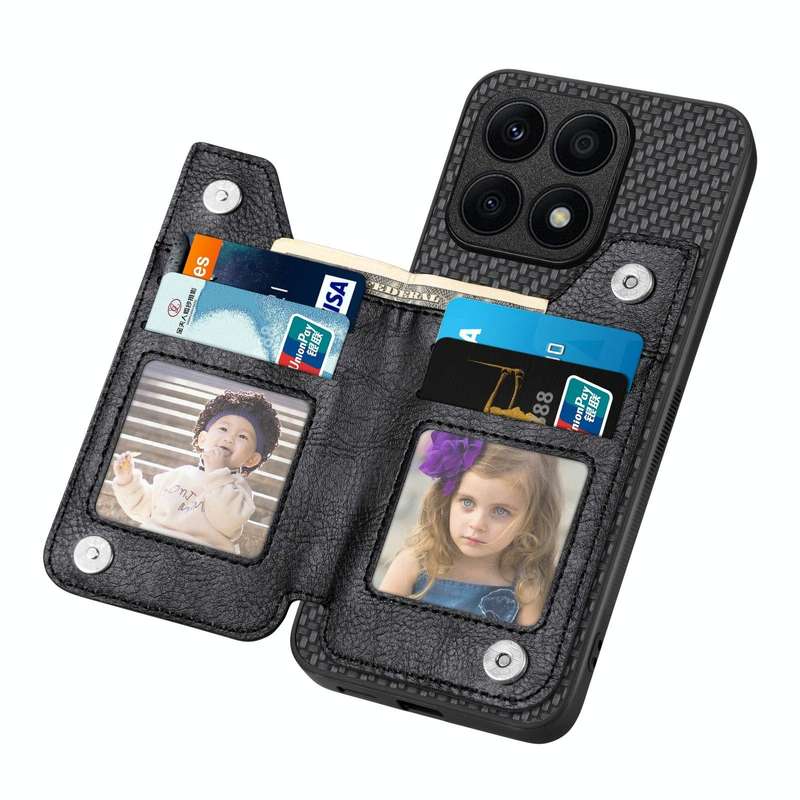 For Honor X8A Carbon Fiber Horizontal Flip Zipper Wallet Phone Case(Black)