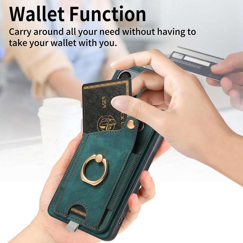 For Huawei P60 Pro Retro Skin-feel Ring Card Bag Phone Case with Hang Loop(Green)