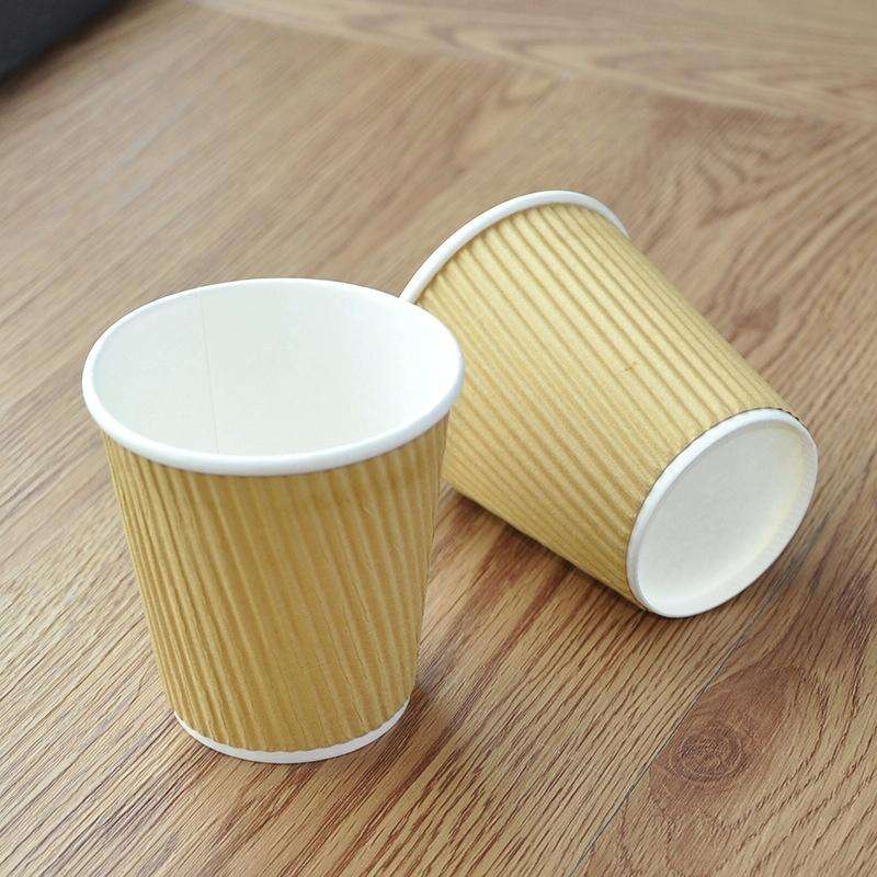 100 PCS 8oz Corrugated Cowhide Thickened kraft Paper Corrugated Coffee Cup