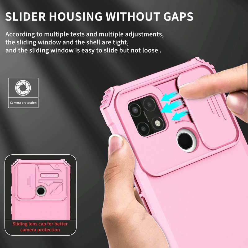 For OPPO A15 Stereoscopic Holder Sliding Camshield Phone Case(Pink)