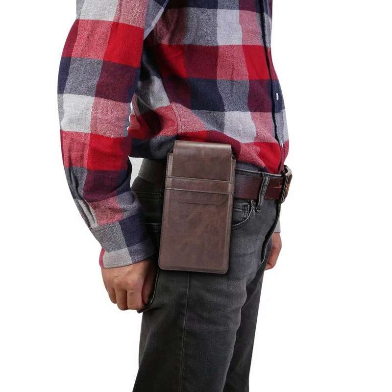 Men Lambskin Texture Multi-functional Universal Mobile Phone Waist Pack Leather Case for 7.2 Inch...