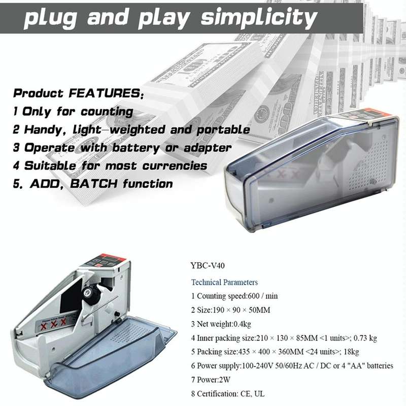 V40 Handheld Mini Portable Small Money Counting Machine, Specification: JP Plug
