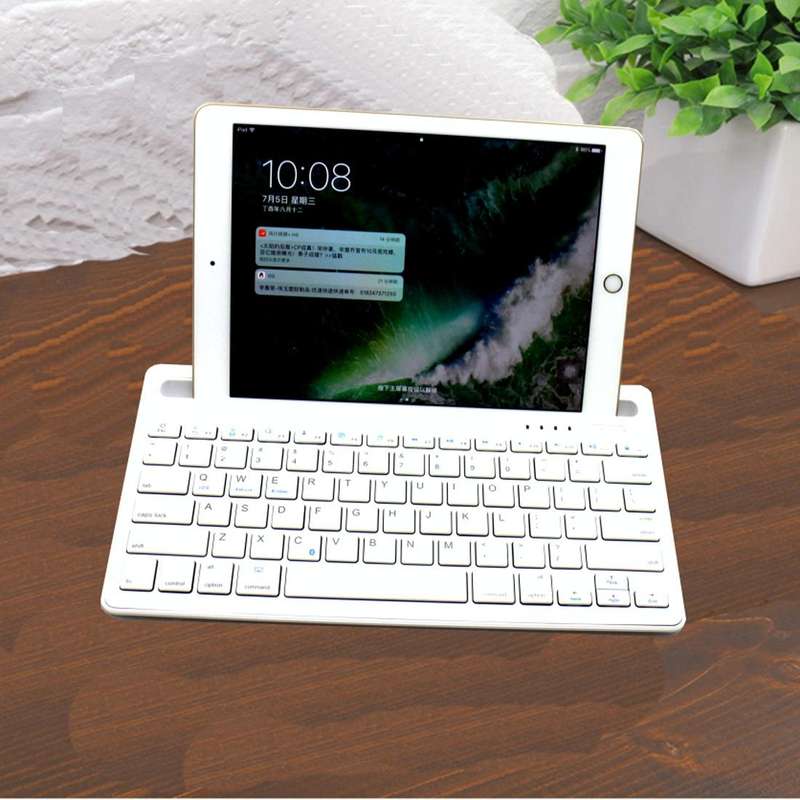 B908 Ultra-slim 78 Keys Bluetooth Wireless Keyboard with Concave Mobile Phone Holder (White)