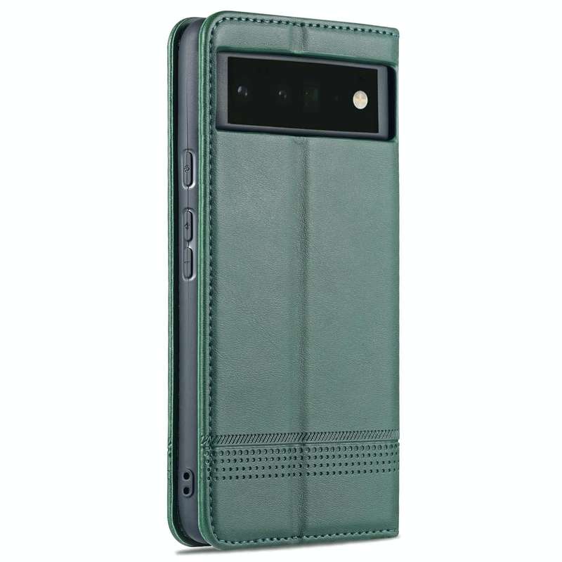 For Google Pixel 6 AZNS Magnetic Calf Texture Horizontal Flip Phone Leather Case(Dark Green)