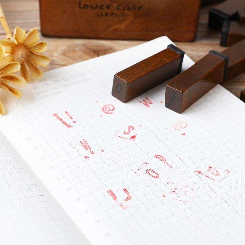 E13 28PCS/Set Vintage Wooden Alphabet and Number Diary Handbook DIY Stamps(Regular Lowercase)