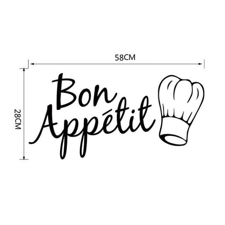 Kitchen Decoration Kitchen Stickers Bon Appetit Wall Stickers DIY Vinyl Art Wallpapers(Black)