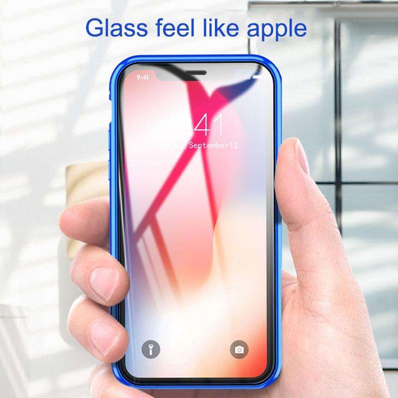 For iPhone XS Max Ultra Slim Double Sides Magnetic Adsorption Angular Frame Tempered Glass Magnet...