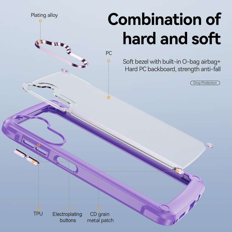 For Samsung Galaxy A14 5G Soft TPU Clear PC Shockproof Phone Case(Purple)