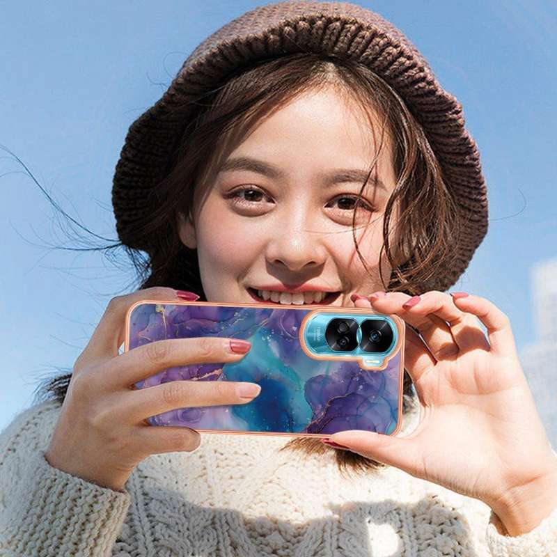 For Honor 90 Lite 5G Electroplating Marble Dual-side IMD Phone Case(Pink 013)