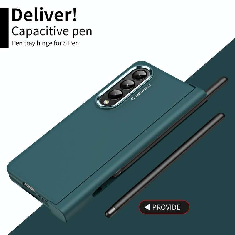 For Samsung Galaxy Z Fold4 Skin Feel Two-color Contact Lens Hinge Flip Phone Case with Pen Slot(A...