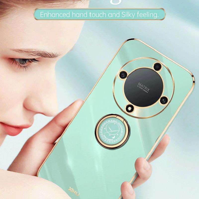 For Honor X9a 5G XINLI Straight Edge 6D Electroplate TPU Phone Case with Ring Holder(Cherry Purple)