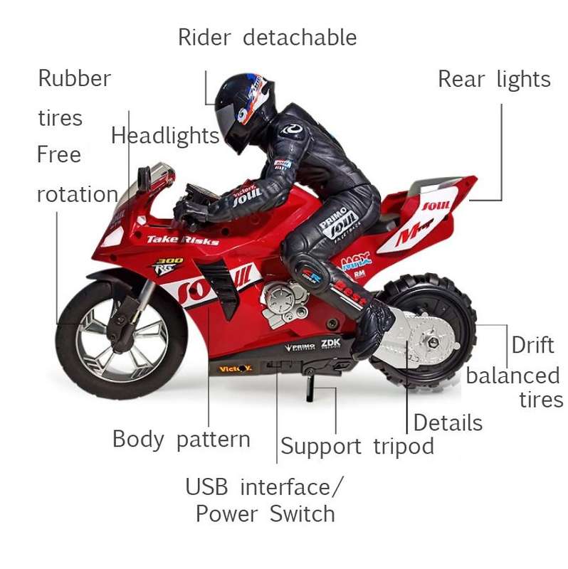 2.4G Remote Control Self-Balancing Stunt Motorcycle Single-Wheel Standing Electric Toy Car(Red)