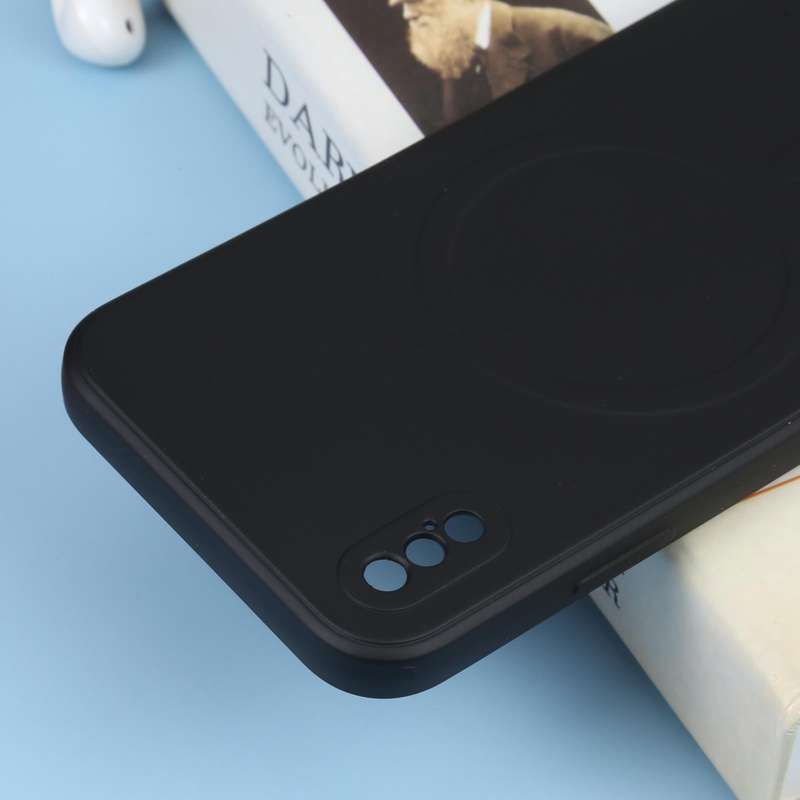 For iPhone XS Max Liquid Silicone Full Coverage Shockproof Magsafe Phone Case(Black)