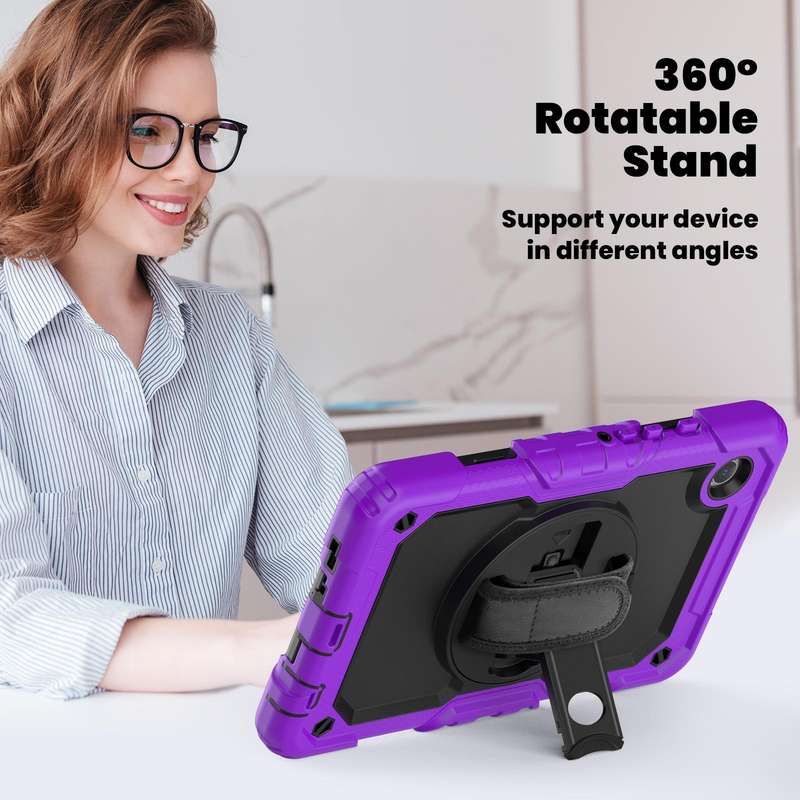 For Samsung Galaxy Tab A9 Silicone + PC Tablet Case with Shoulder Strap(Purple)