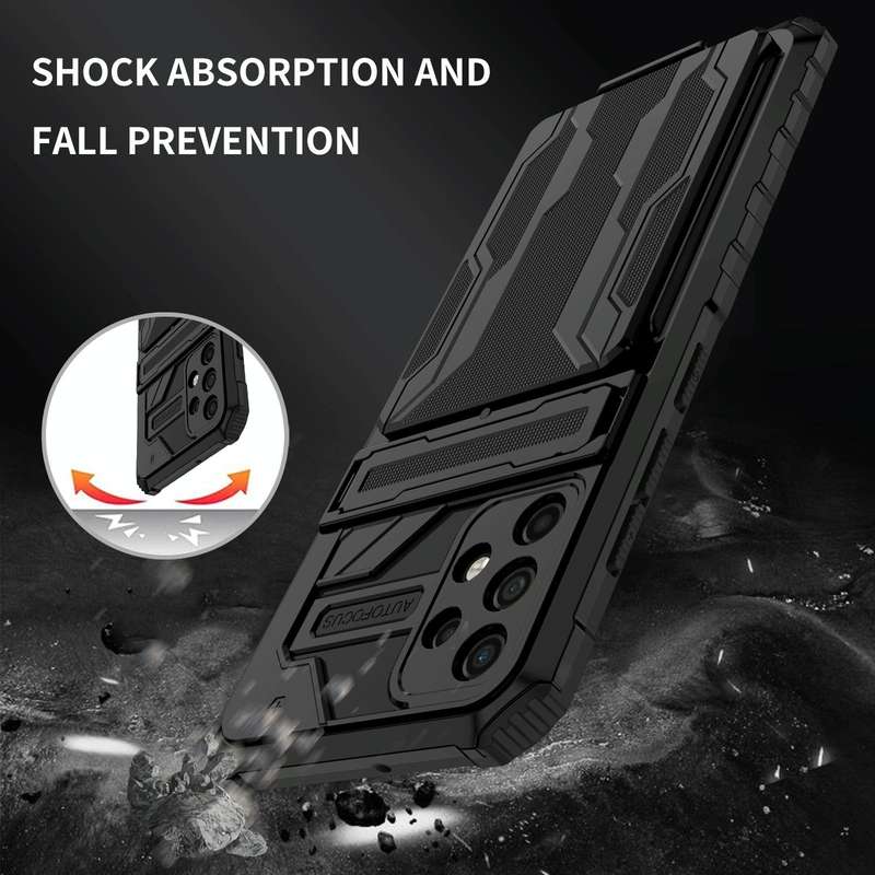 For Samsung Galaxy A32 4G Armor Card PC + TPU Shockproof Case with Card Slot & Invisible Holder(B...