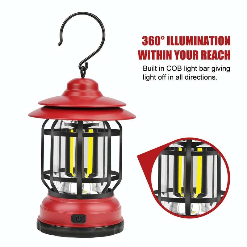 Portable Retro Hanging Lamp Lantern Camping Tent Light, Type:USB Charging(Black)