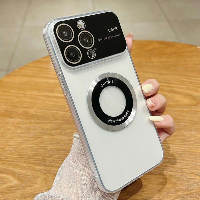 For iPhone 15 Pro Max Large Window Magsafe Electroplating TPU Phone Case(Transparent)