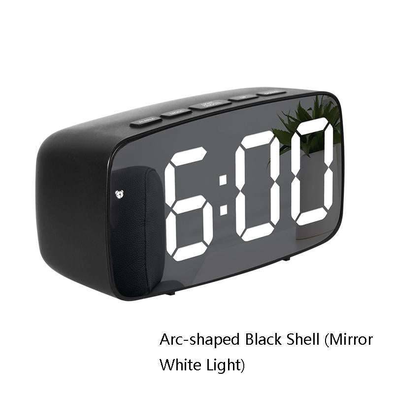 Mirror Bedside Alarm Clock Battery Plug-In Dual-Purpose LED Clock, Colour: Arc-shaped Black Shell...