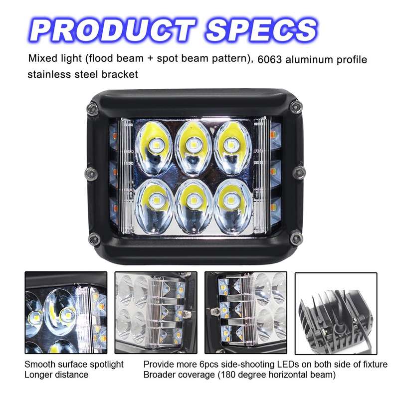 4 inch 45W 4500LM LED Work Light Bar Side Shooter Combo Beam White+Yellow Driving Offroad