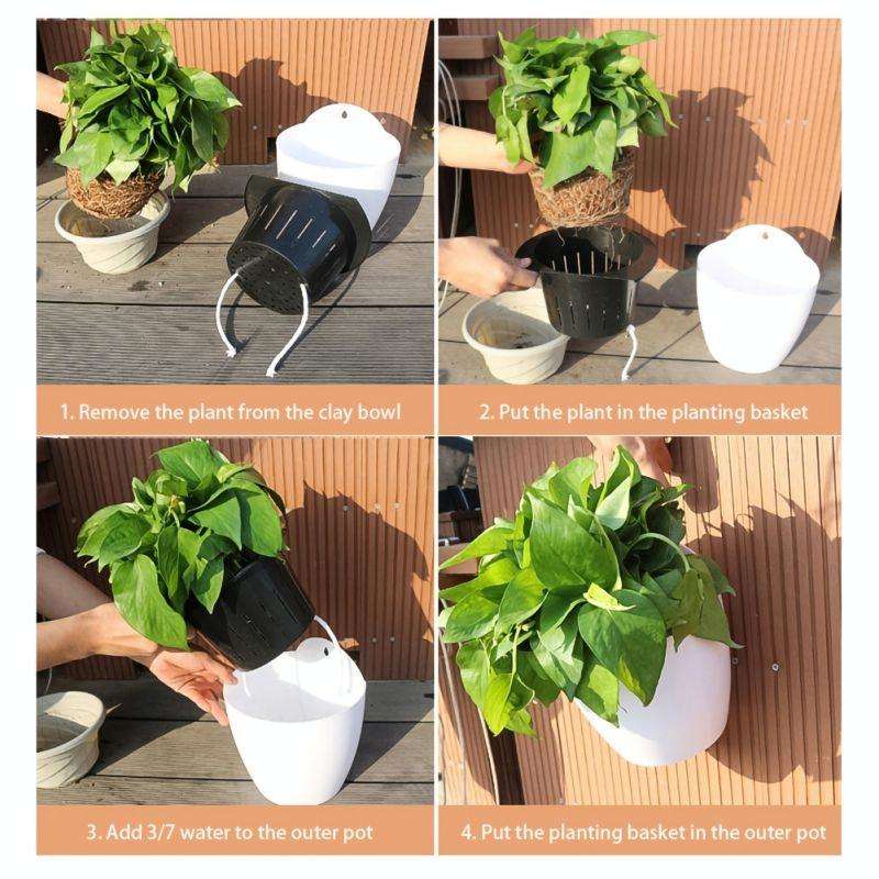 Self-Watering Planter Grow Plants Lazy Flower Pots Wall-hanging Round Resin Plastic Flower Pots, ...