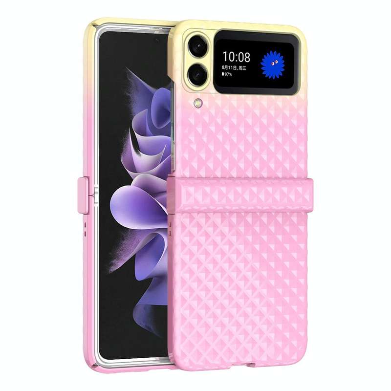 For Samsung Galaxy Z Flip4 Rainbow Gradient Hinge Shockproof Phone Case(Pink Green)