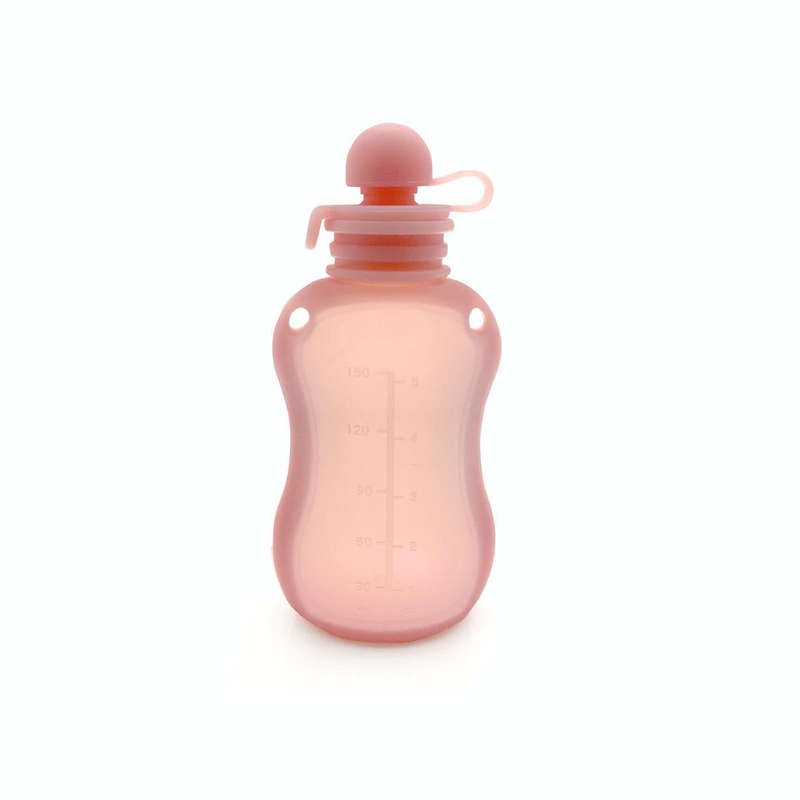150ml Reusable Silicone Baby Food Pouches Refillable Squeeze Storage Containers(Pink)