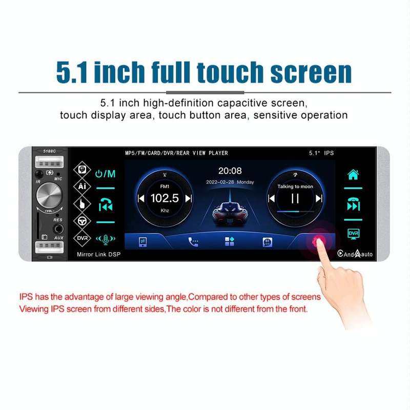 A2905 5.1 inch IPS Capacitive Screen Single Butt Carplay Player, Style: Standard+12 Light Camera