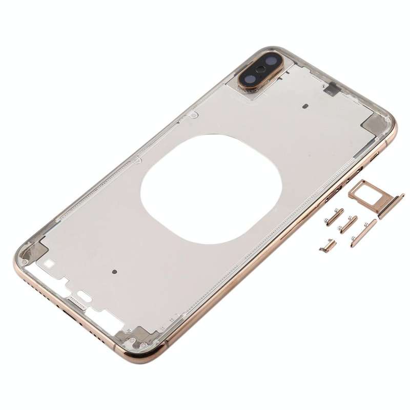 Transparent Back Cover with Camera Lens & SIM Card Tray & Side Keys for iPhone XS(Gold)