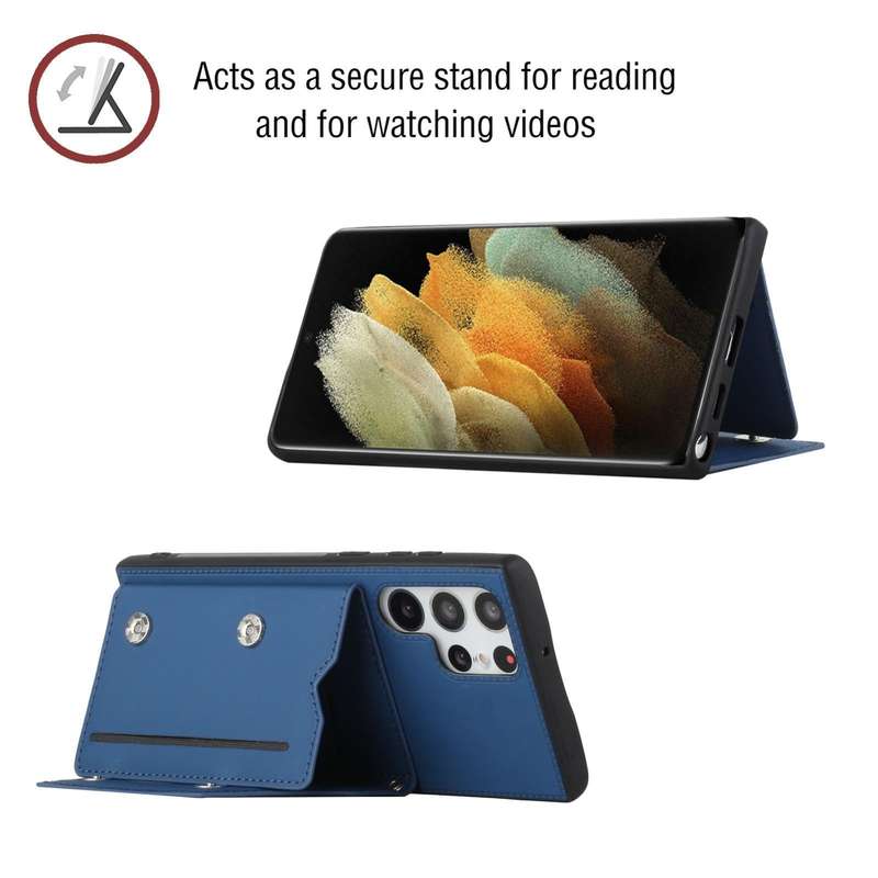 For Samsung Galaxy S22 Ultra 5G Skin Feel PU + TPU + PC Phone Case with Card Slots(Blue)