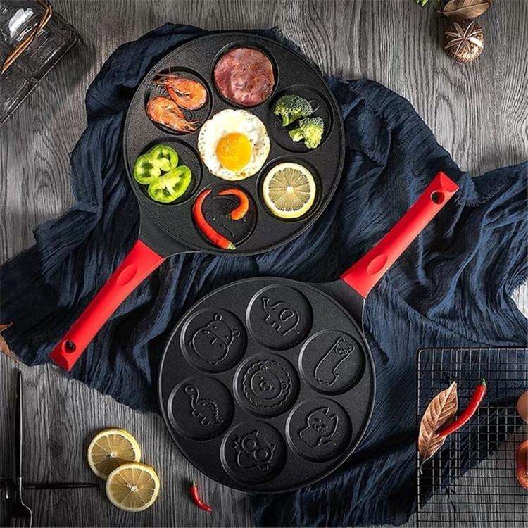 Seven-hole Breakfast Pan Multifunctional Flat Bottom Frying Pan Non-stick Egg Dumpling Pan(Black ...