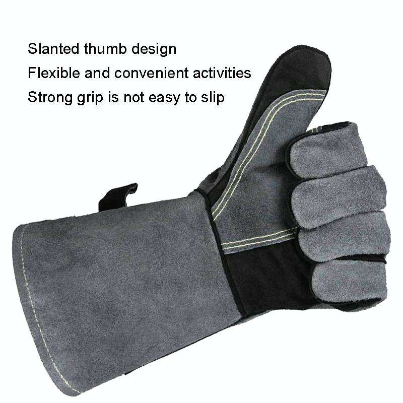 Cowhide BBQ Gloves Thickened Anti-hot Oven Welding Protection Gloves, Specification: A2415 16 inc...