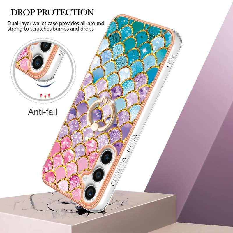 For Samsung Galaxy S23 FE 5G Electroplating IMD TPU Phone Case with Ring(Colorful Scales)