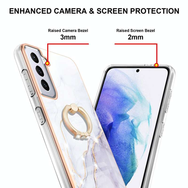 For Samsung Galaxy S21 5G Electroplating Marble Pattern IMD TPU Shockproof Case with Ring Holder(...