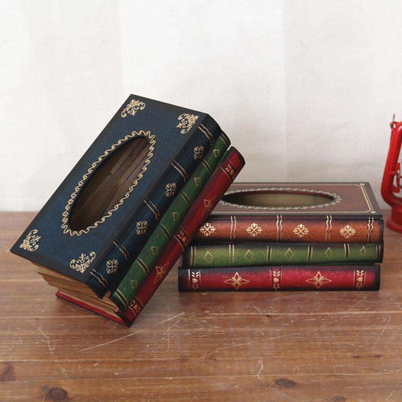 Retro Hand Drawn Book Style Tissue Box Case(Green)