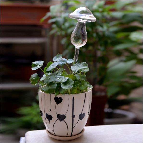 Mushroom Shape House Plants Flowers Water Feeder Automatic Self Watering Clear Glass Devices(Tran...