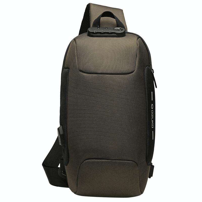 OZUKO 9223 Anti-theft Men Chest Bag Waterproof Crossbody Bag with External USB Charging Port, Sty...