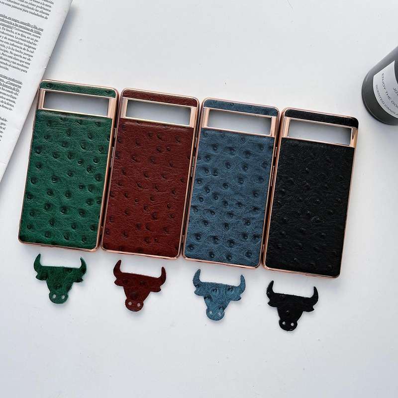 For Google Pixel 7 Pro Genuine Leather Ostrich Texture Nano Electroplating Phone Case(Coffee)