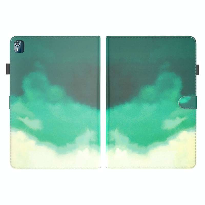 For Nokia T10 Watercolor Pattern Flip Leather Tablet Case(Cyan Green)